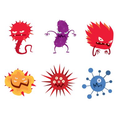 Cartoon viruses characters vector set. clipart