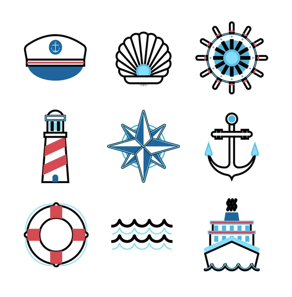 Mar marina iconos vector conjunto . — Vector de stock
