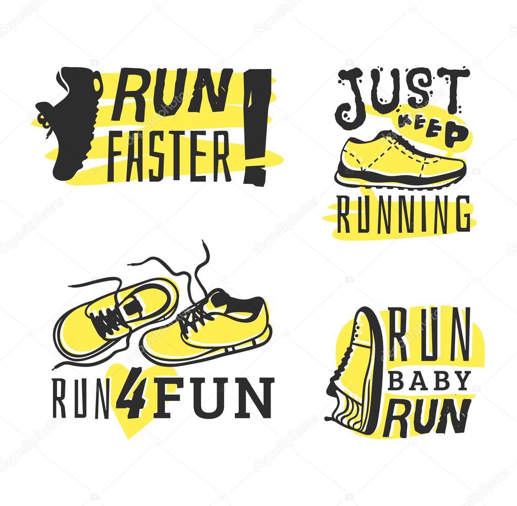Sport fitness typographic poster run sport motivation logo badge. Run sport motivation text lettering. Motivational and inspirational illustration lettering logo design, banner, poster
