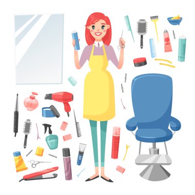 Hairdresser barber girl vector set. clipart