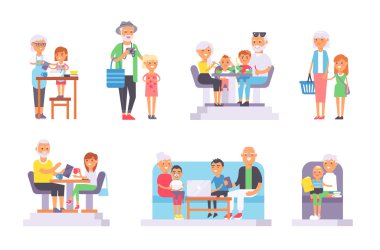 Yaşlı ve genç insanlar kümesi vektör.