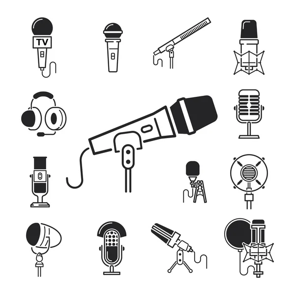 Différents types de microphones icônes vectorielles — Image vectorielle