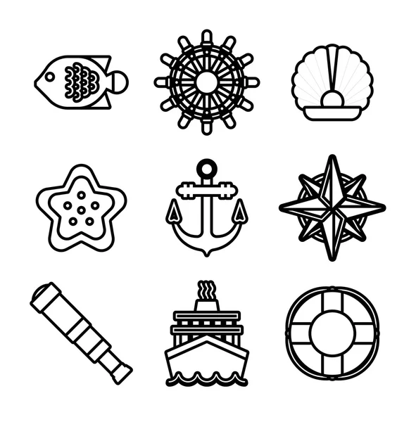 Marine sea icons vector set. — Stock Vector