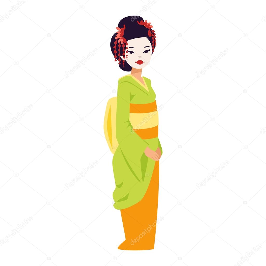 Vector set of Japanese geisha girls.