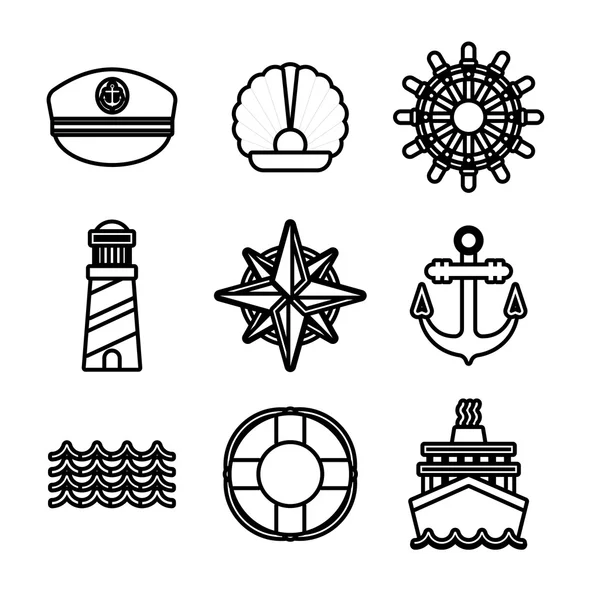 Mar marina iconos vector conjunto . — Archivo Imágenes Vectoriales