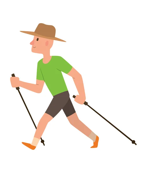 Nordic walking sport vector character — Stock Vector