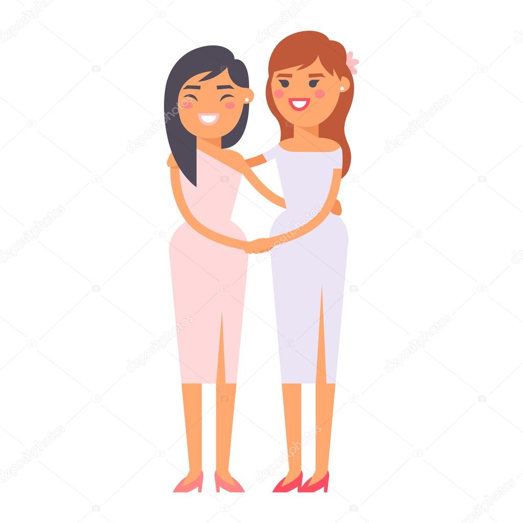 Couples De Lesbiennes Mariage Vecteur Caractères Image