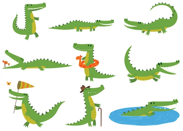 Crocodile character vector set. — Stock Vector