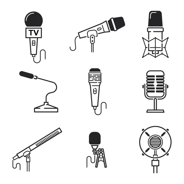 Différents types de microphones icônes vectorielles — Image vectorielle