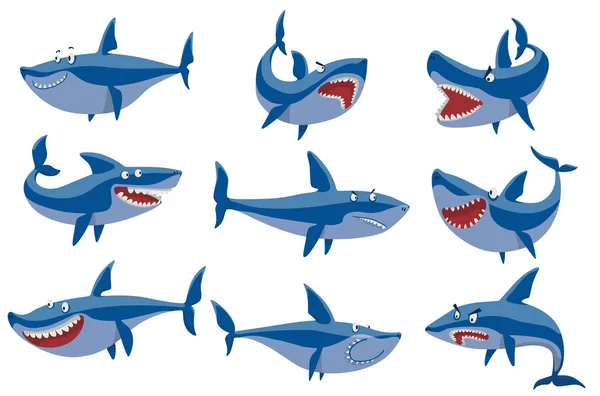 Jeu de caractères de requin vecteur . — Image vectorielle