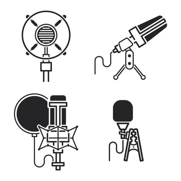 Diferentes tipos de micrófonos iconos vectoriales — Vector de stock