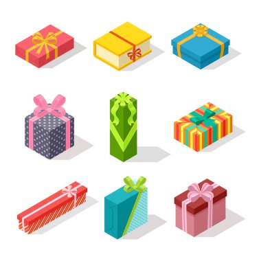 İzole izometrik hediye kutusu vektör simgesi
