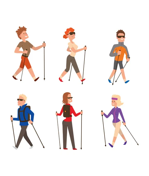 Nordic walking sport vector people — Stock Vector