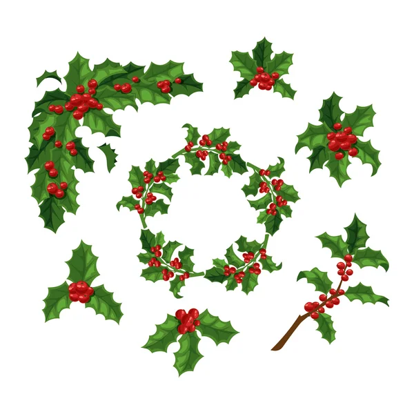 Kerst berry decoratie vector set. — Stockvector