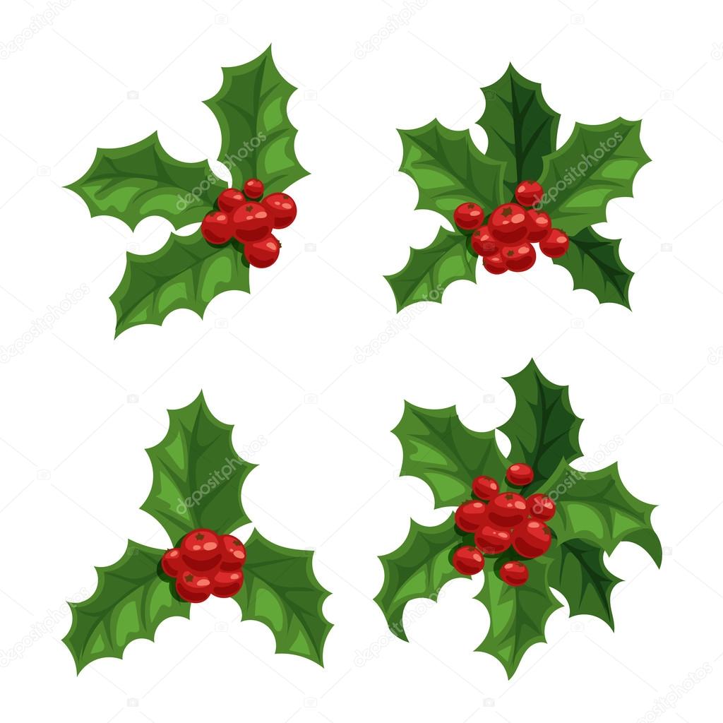 Christmas berry decoration vector set.