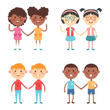 Vector cute cartoon twins brothers and sisters