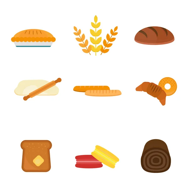 Vector fresh baked bread products icons — Stock Vector