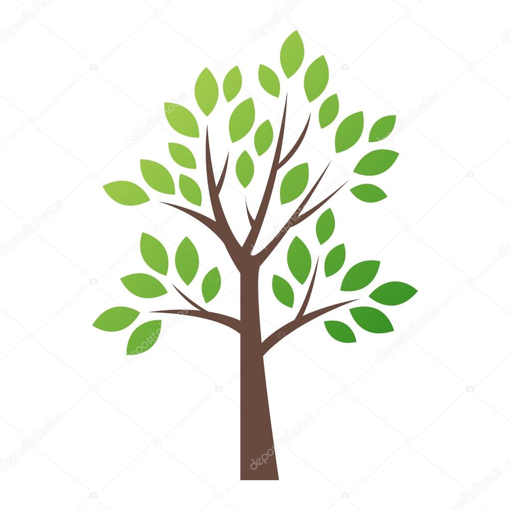 Stylized vector tree logo icon. Vector tree flat silhouette isolated on white. Tree shape and foem symbol. Green tree vector icon logo isolated. Natural eco product logo