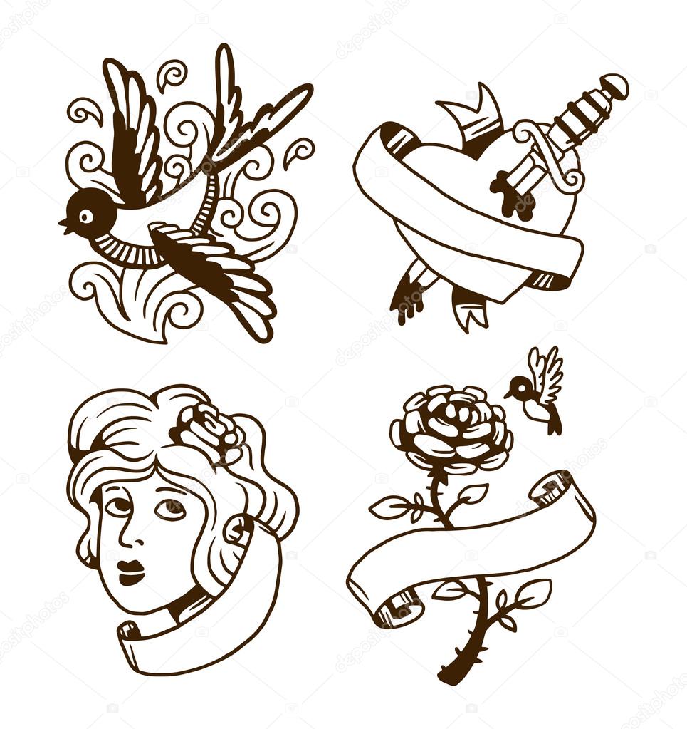 Old Vintage Tattoo Vector Illustration Stock Vector Image By C Adekvat 124093812