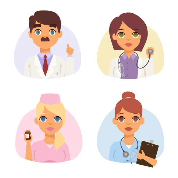 Doctors spetialists faces vector set. — Stock Vector