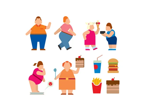 Kövér embereket vektoros ikonok lapos sziluett — Stock Vector