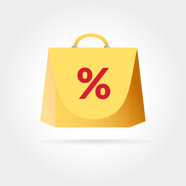 Yellow colored vector bag icon for shopping