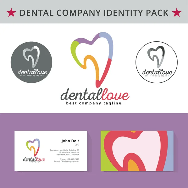 Dentista abstrato conceito de vetor de pacote de identidade dental. Logo, cartões vizit, e outros espaços em branco id. Bom para conjunto de marca da empresa . — Vetor de Stock