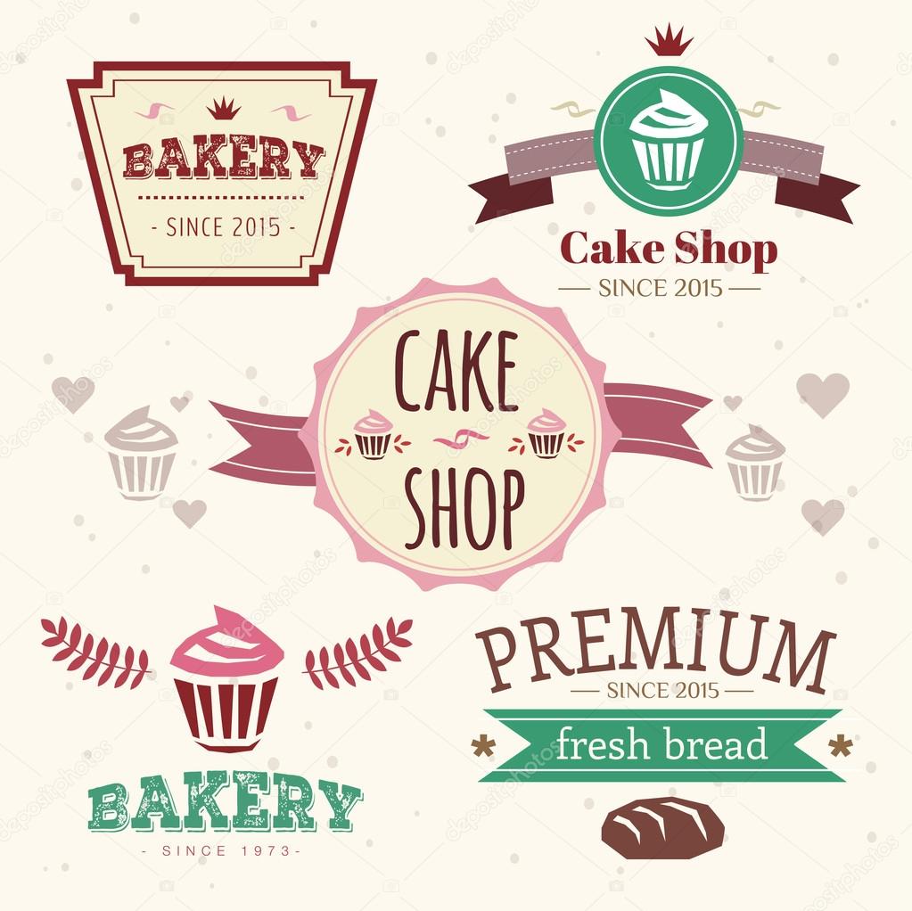 Abstract vector cake vintage logo elements set. Cakes, bread, bakery. Logo design.
