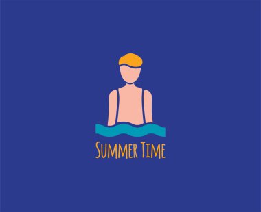 Abstract vector elements. Summer man in sea waves logo template. Stock illustration for design