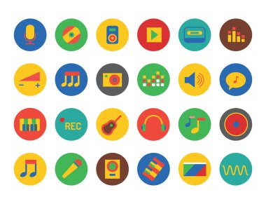 Music Icons Vector Set. Sound, tools or Dj and note symbols. Stocks design elements.