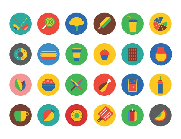 Cucina Food Icons Vector Set. Frutta, cena o mangiare e bevande simboli. Scorte elemento di design . — Vettoriale Stock