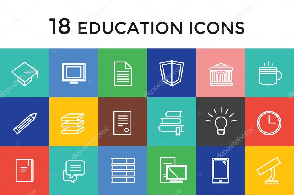 Education vector icons set. Science, students or school and college symbol. Stock design elements