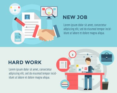 New Job after Hard Work infographic. Students, Stress, Clerk and Professions. Vector stocks illustration for design.
