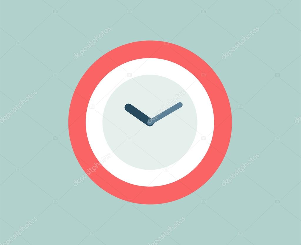 Red Clock vector icon isolated. Watch objects, or time and office symbol. Stock design element