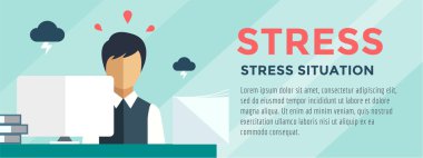 Katip, stres illüstrasyon. Office, tablo, tasarımcı ve bilgisayar. Tasarım için vektör stok.