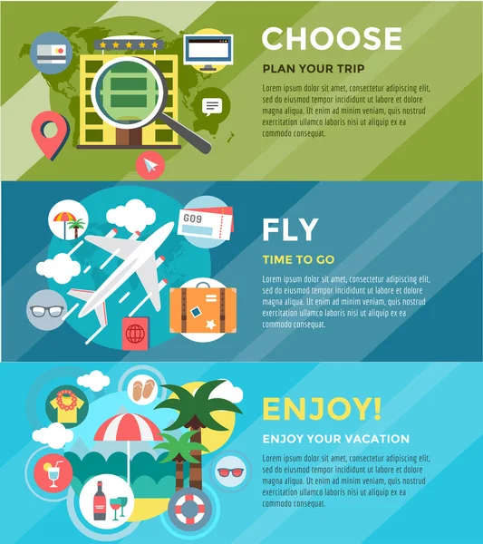 Vacation summer travel infographic. Booking, Fly and Summer. Vector stock illustrations for design. — 스톡 벡터
