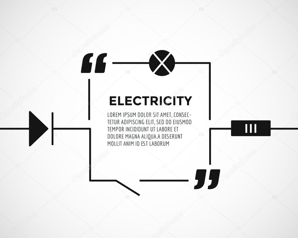 Circuitry quote text bubble. Resostor, chain, note or message, warning and warning, lable, voltage. Vector stock element for design.