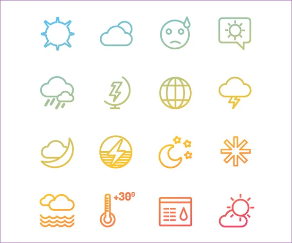 Iconos meteorológicos esquema de vectores establecidos. Símbolos de luna, cielo o viento y nubes. Elemento de diseño de existencias . — Archivo Imágenes Vectoriales