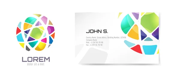 Vector globe logo and business card template. Abstract arrow design and creative identity idea, blank, paper. Stock illustration. Isolated on white background — Stok Vektör