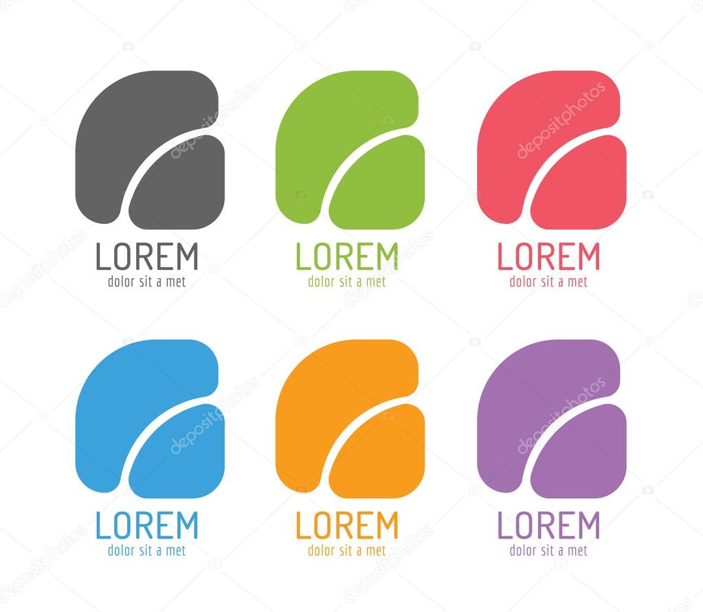 Vector square abstract logo template set. Square shape and symbol, icon, creative, idea, flow, box, glossy. Company logo. Vector icon. Stock illustration. Isolated on white