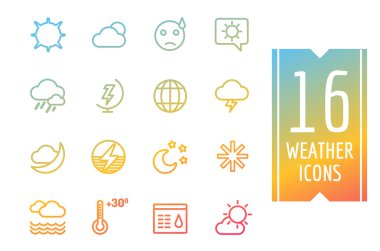 Weather icons vector outline set. Moon, sky or wind and cloud symbols. Stocks Design Element. App buttons.