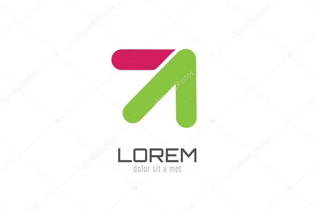 Vector arrow abstract logo template. Up, cursor icon, creative idea, arrowheads marker and dynamic or moving. Company identity. Stock illustration
