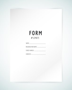 Form blank template. Business folder, paper and print, office, personal information, text, top secret. Vector element. Print design. Isolated on white.