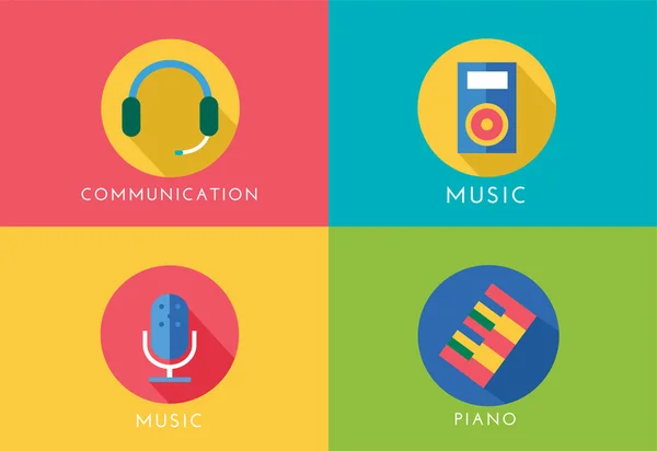 Music vector logo icons set. Player, piano, sound, microphone and headphone, radio. Keys or buttons, dj party, note music icons. Vector logo. Stocks design elements. — Stockvector