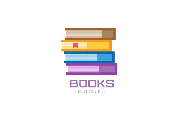 Icono de logotipo de plantilla de libro. De vuelta a la escuela. Educación, universidad, símbolo o conocimiento de la universidad, pila de libros, publicar, papel de la página. Elemento de diseño. Aislado sobre blanco . — Vector de stock