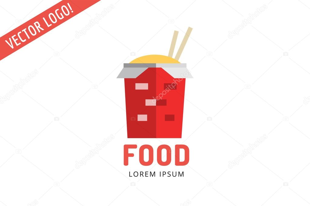 Chinese noodles fast food logo icon template. Meat grilled product, red, noodles, hot dogs, pack, fast food, mobile restaurant, lunch time. Design elements