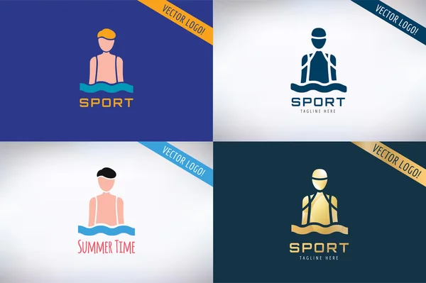 Swim sport logo icon template. Pool, swimmer, man symbol or water, athlete, swimming club. Design element. — ストックベクタ