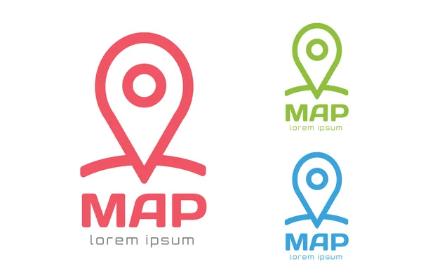 Plantilla de icono de logotipo de vector de mapa. Logo de viaje, forma de marcador, símbolo de navegación — Vector de stock