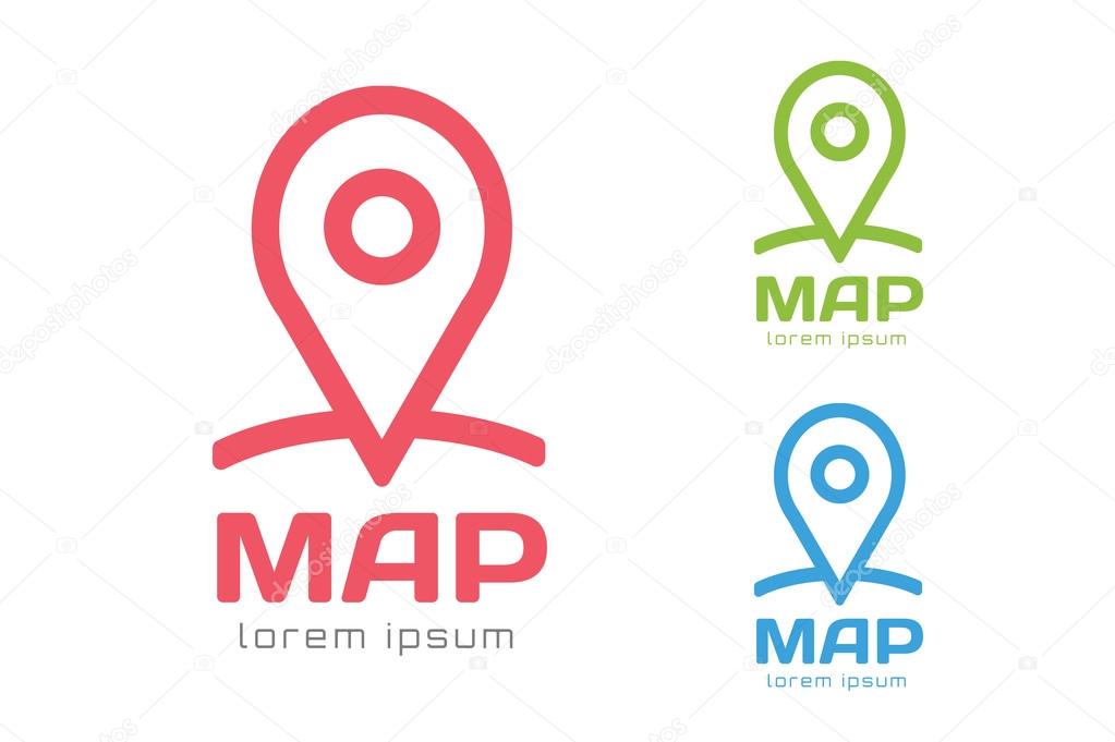 Map pin vector logo icon template. Travel logo, marker shape, navigation symbol