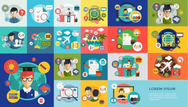 Online education vector icons. Webinar, school. Office life, work